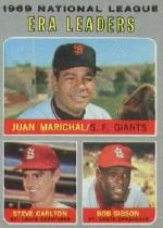 1970 Topps Baseball Cards      067      NL ERA Leaders-Juan Marichal-Steve Carlton-Bob Gibson